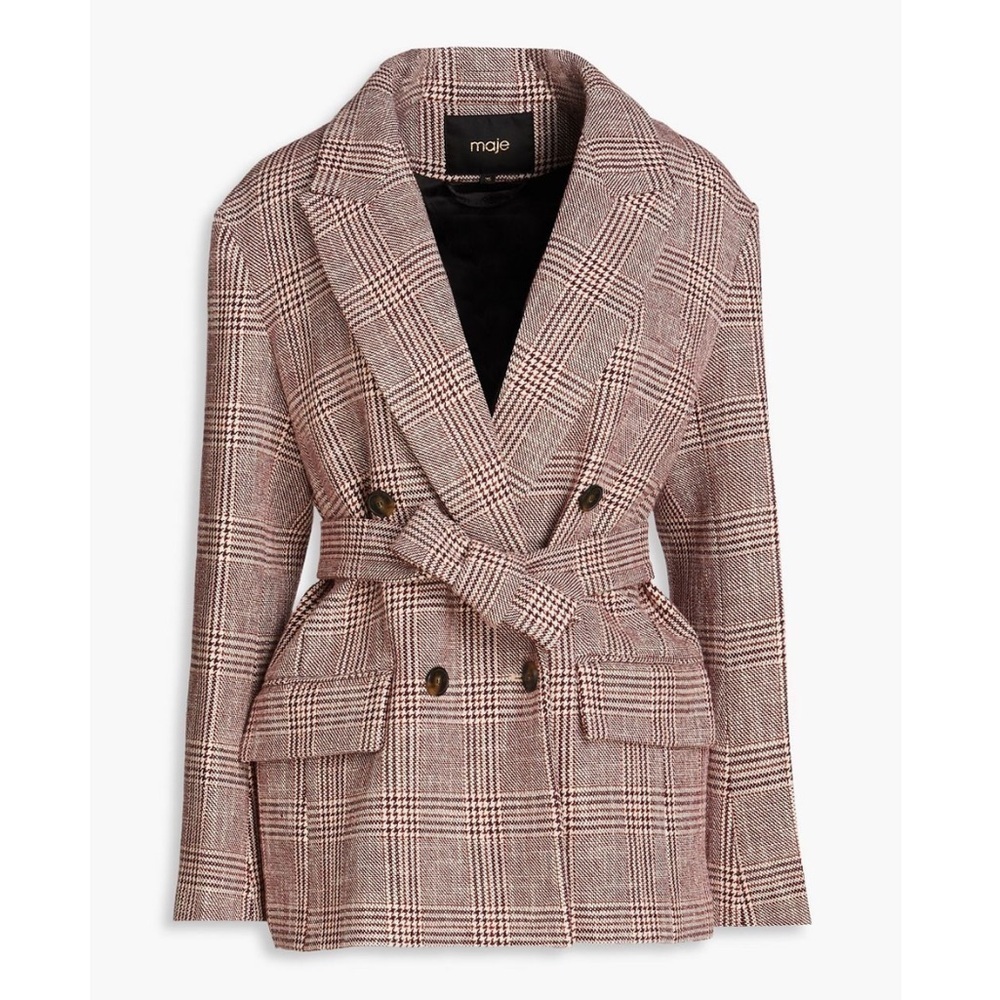MAJE Vinone  Double-breasted Prince of Wales checked cotton-blend tweed blazer